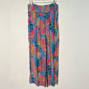 KONA SOL NWT Resort Beach Tropical Print Hi Waist Side Slit Hem Coverup Pants L